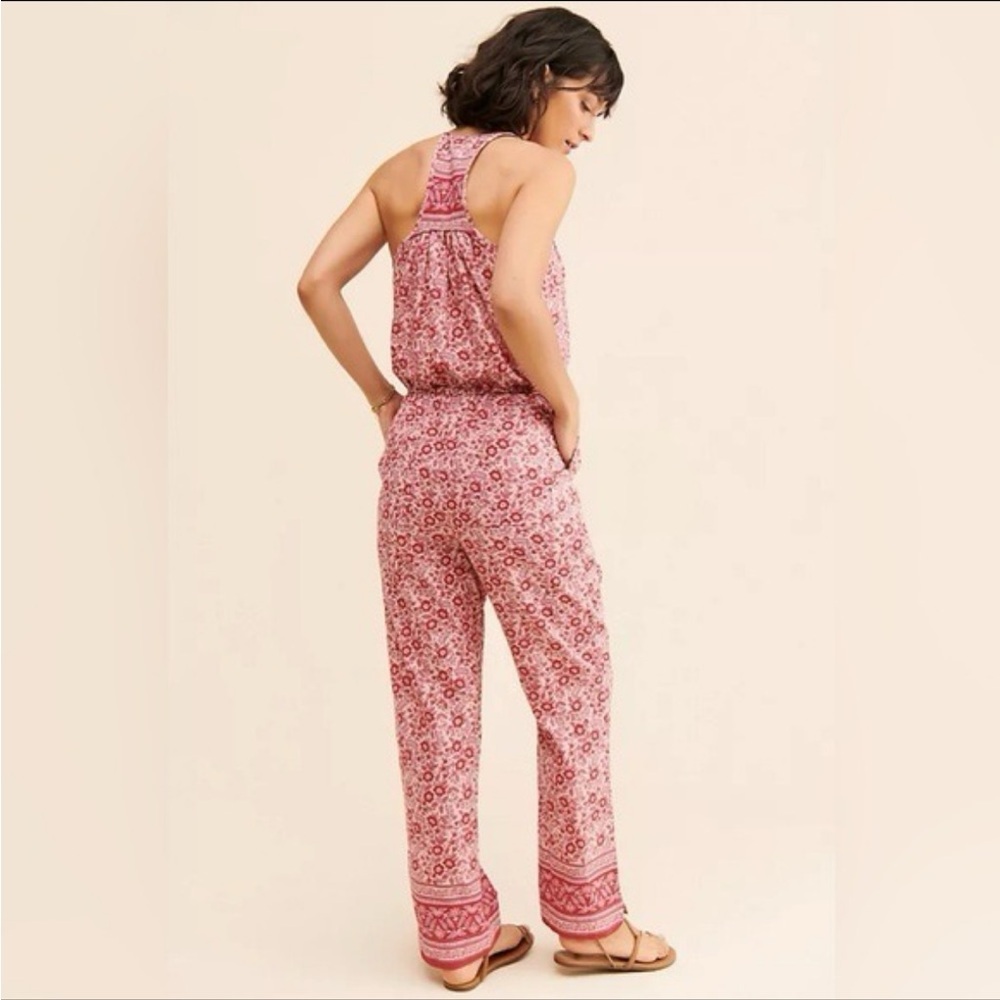 Faherty Adella Boho Red Floral Jumpsuit - Picture 2 of 10